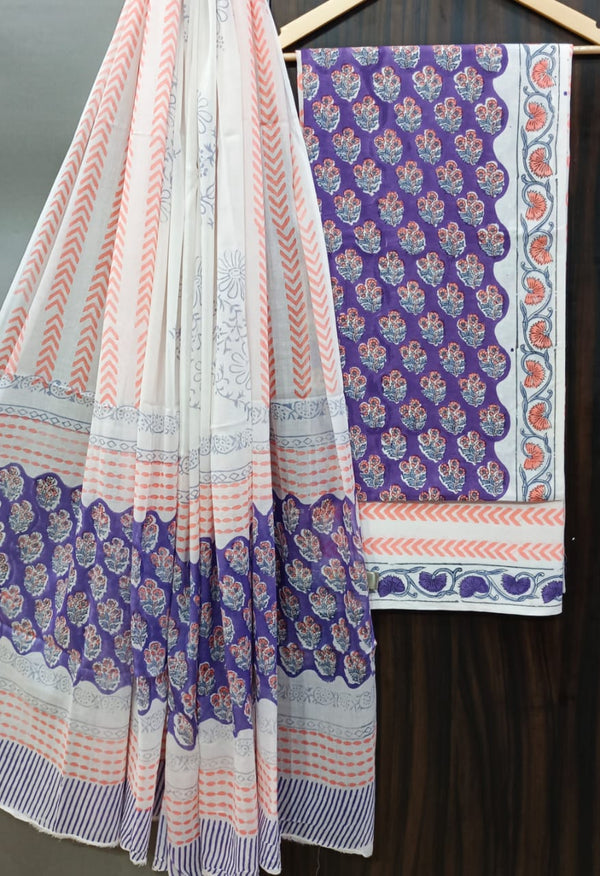 TRADITIONAL HAND BLOCK PRINT PURE COTTON SUIT WITH COTTON MULMUL DUPATTA( MALYS202)