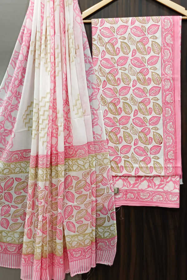 Designer Hand Block Print Pure Cotton Suit with Cotton Mulmul Dupatta (MALYS02)