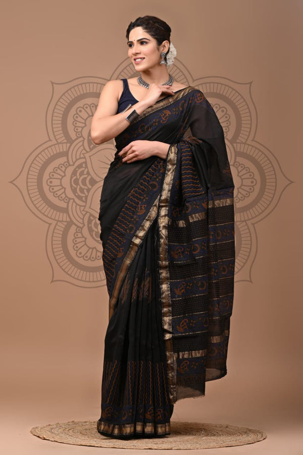 EXCLUSIVE HAND BLOCK AJRAK MAHESWARI SILK SAREE ( MSYS54)