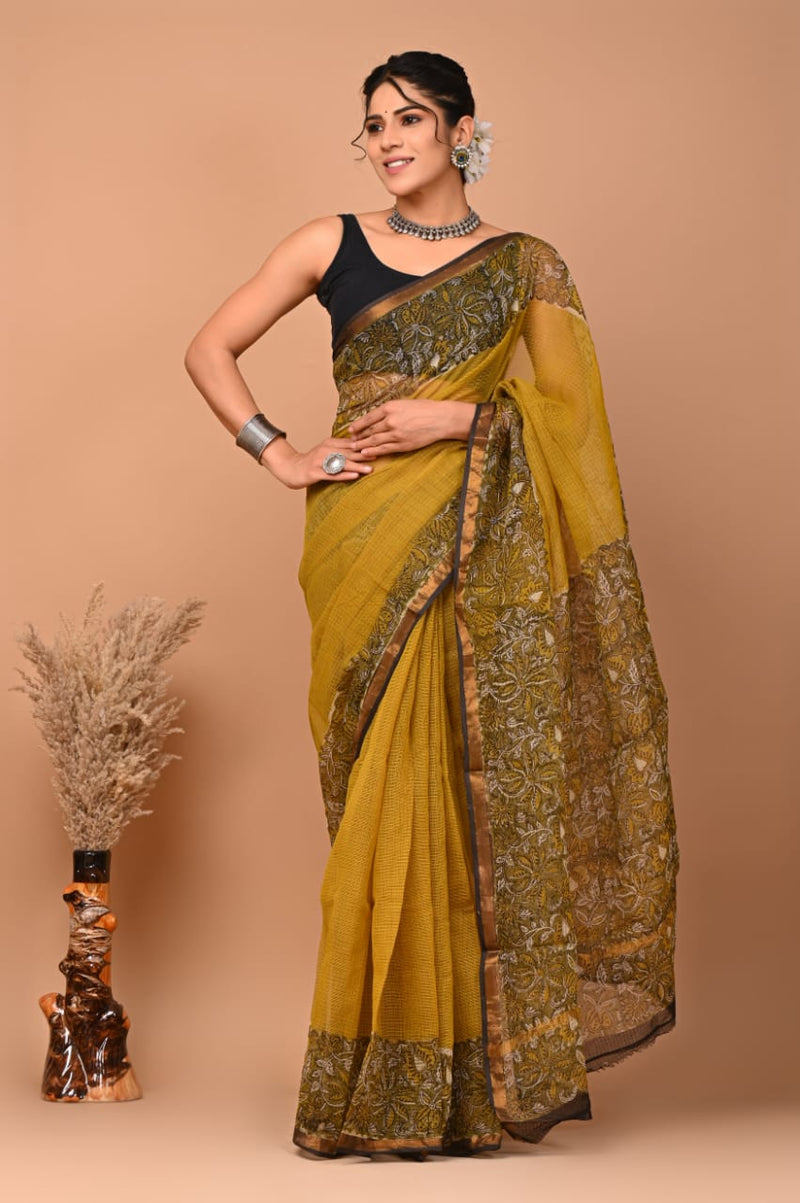 DESIGNER HAND BLOCK PRINTED KOTA DORIYA SILK SAREE(KDSYS28)