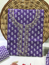 EXCLUSIVE PURPLE HAND BLOCK PRINT COTTON SUIT WITH COTTON DUPATTA HAND WORK (GOTAYS96)