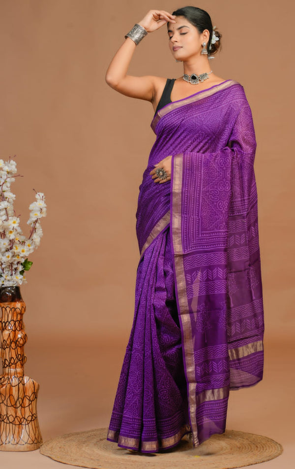 EXCLUSIVE HAND BLOCK PREMIUM MAHESWARI SILK SAREE ( MSYS48)