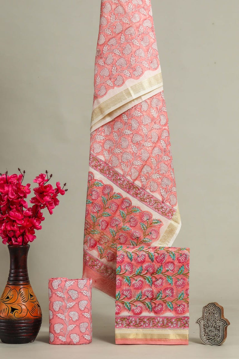 EXCLUSIVE  HAND BLOCK PRINT MAHESHWARI SILK SUIT WITH MAHESHWARI SILK (MSLYS91)