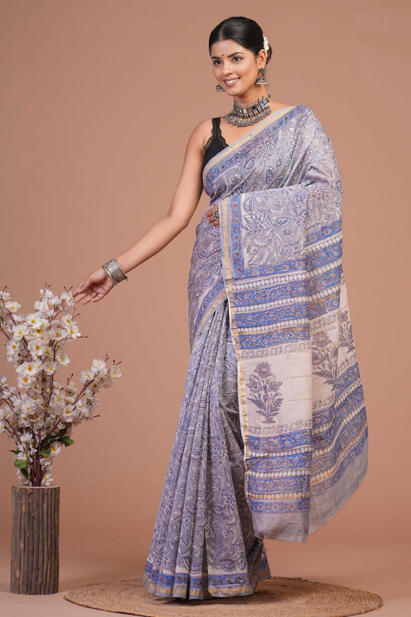 EXCLUSIVE HAND BLOCK PREMIUM CHANDERI SILK SAREE (CHDSYS51)