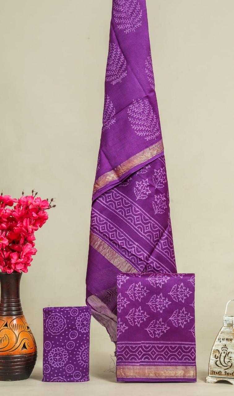 EXCLUSIVE HAND BLOCK PRINT MAHESHWARI SILK SUIT WITH MAHESHWARI SILK DUPPTA (MSLYS87)