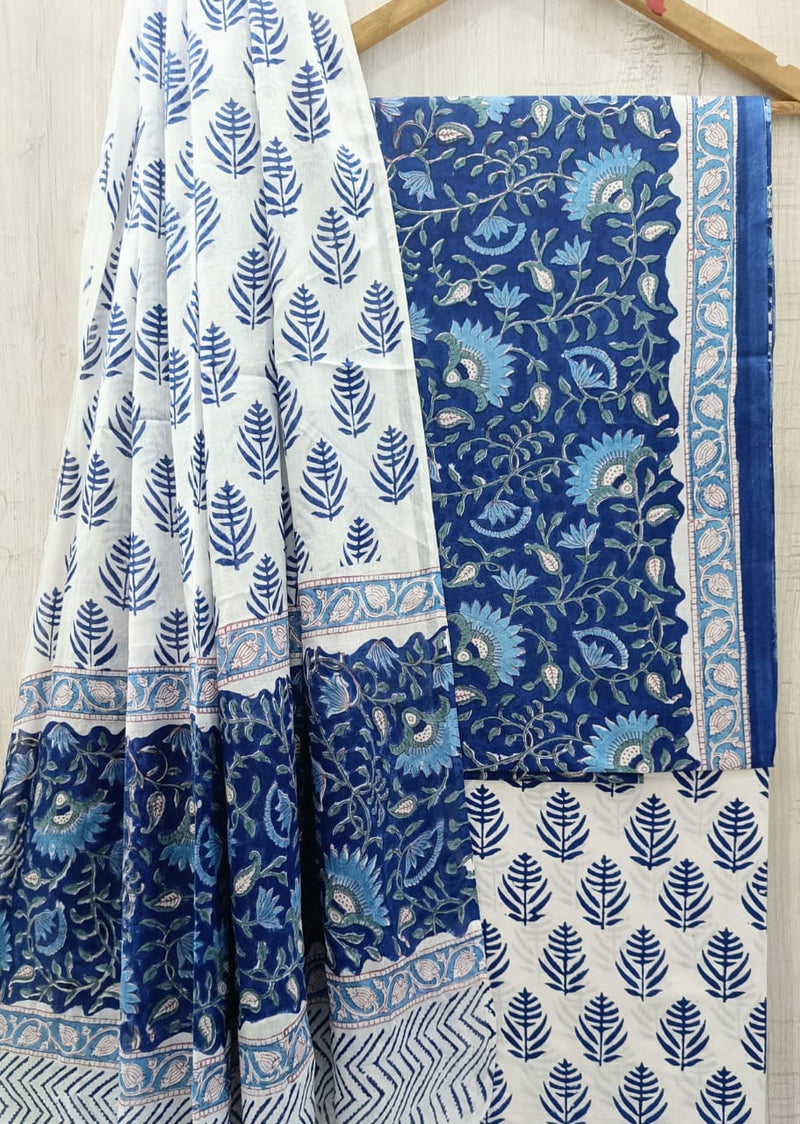 DESIGNER HAND BLOCK PRINT COTTON SUIT SET WITH MULMUL DUPATTA (MALYS311)