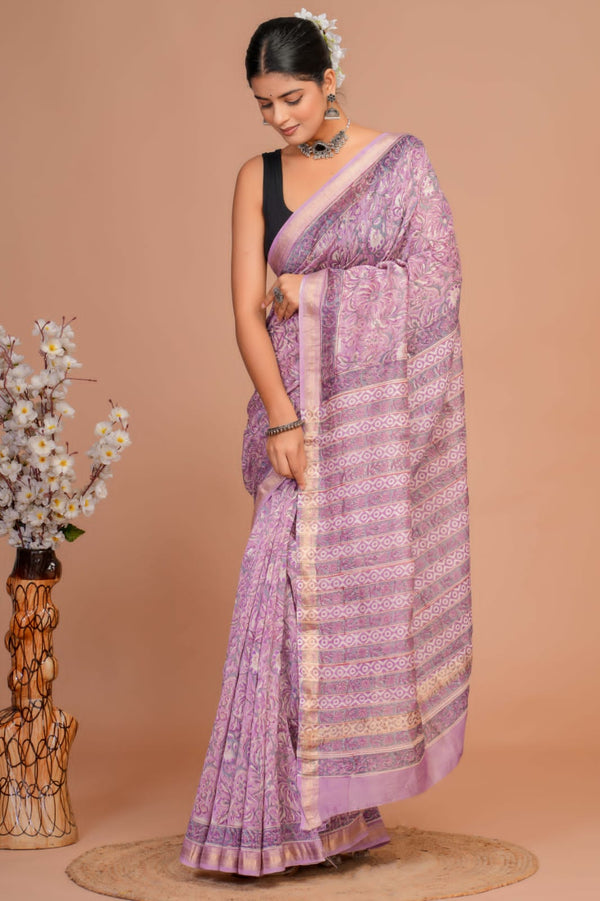 DESIGNER HAND BLOCK PRINTED MAHESWARI SILK SAREE ( MSYS45)