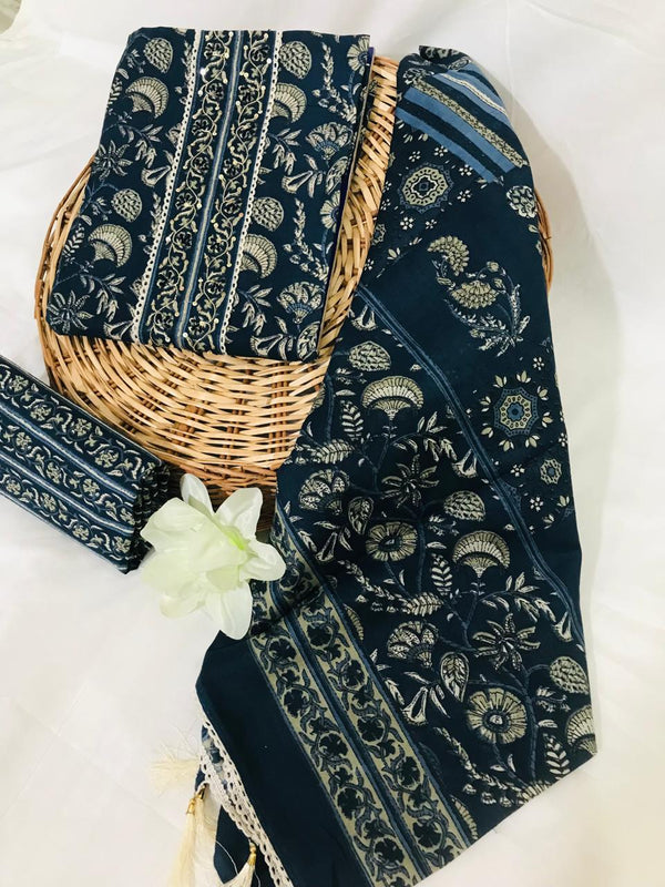 SANGANERI PRINT COTTON SUIT MATERIAL WITH COTTON DUPATTA WITH GOTA HAND WORK(GOTAYS79)