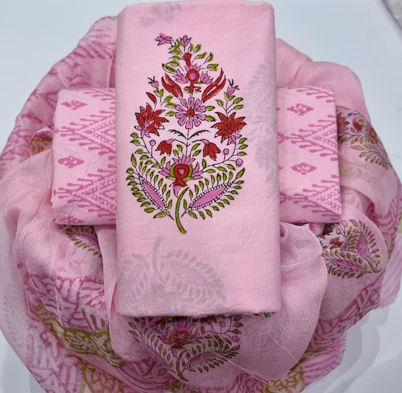 DESIGNER HAND BLOCK PRINT PURE COTTON SUIT WITH CHIFFON DUPATTA (PCHFYS182)