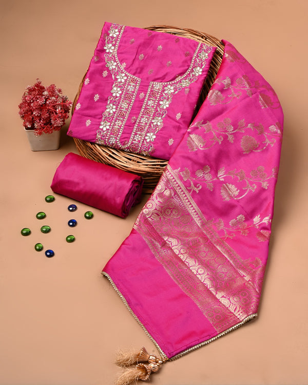 EXCLUSIVE BANARASI KATAN SILK SUIT WITH NECK WORK (BKSSYS13)