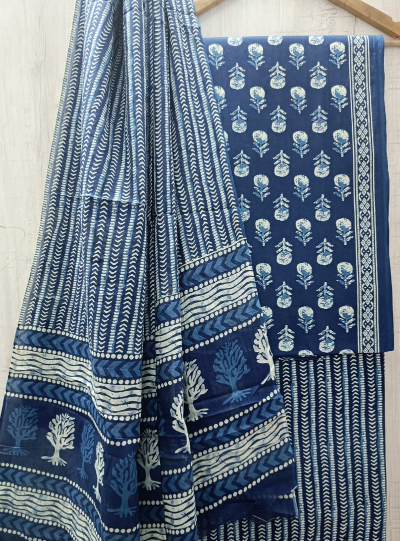 ELEGANT AND BLOCK PRINT PURE COTTON SUIT WITH COTTON MULMUL DUPATTA(MALYS201)