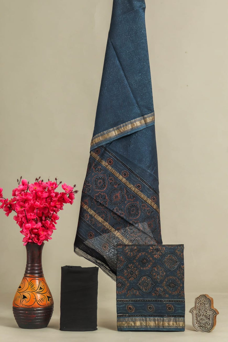 EXCLUSIVE HAND BLOCK PRINT MAHESHWARI SILK SUIT WITH MAHESHWARI SILK DUPPTA(MSLYS77)