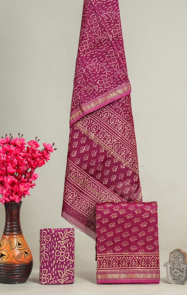 EXCLUSIVE HAND BLOCK PRINT MAHESHWARI SILK SUIT WITH MAHESHWARI SILK DUPPTA (MSLYS186)