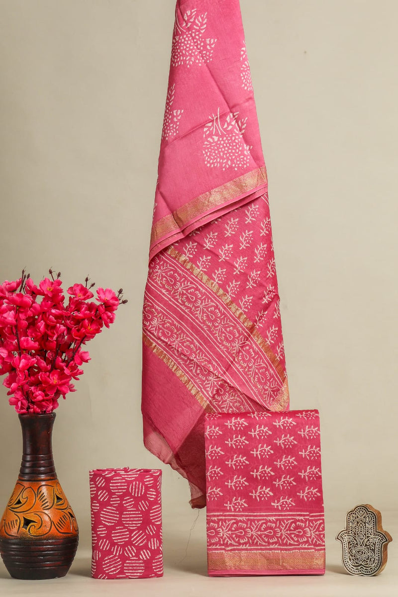 EXCLUSIVE  HAND BLOCK PRINT MAHESHWARI SILK SUIT WITH MAHESHWARI SILK (MSLYS93)