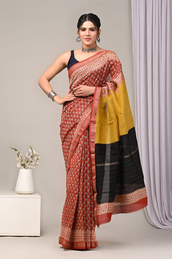 EXCLUSIVE HAND BLOCK PREMIUM MAHESWARI SILK SAREE(MSYS13)