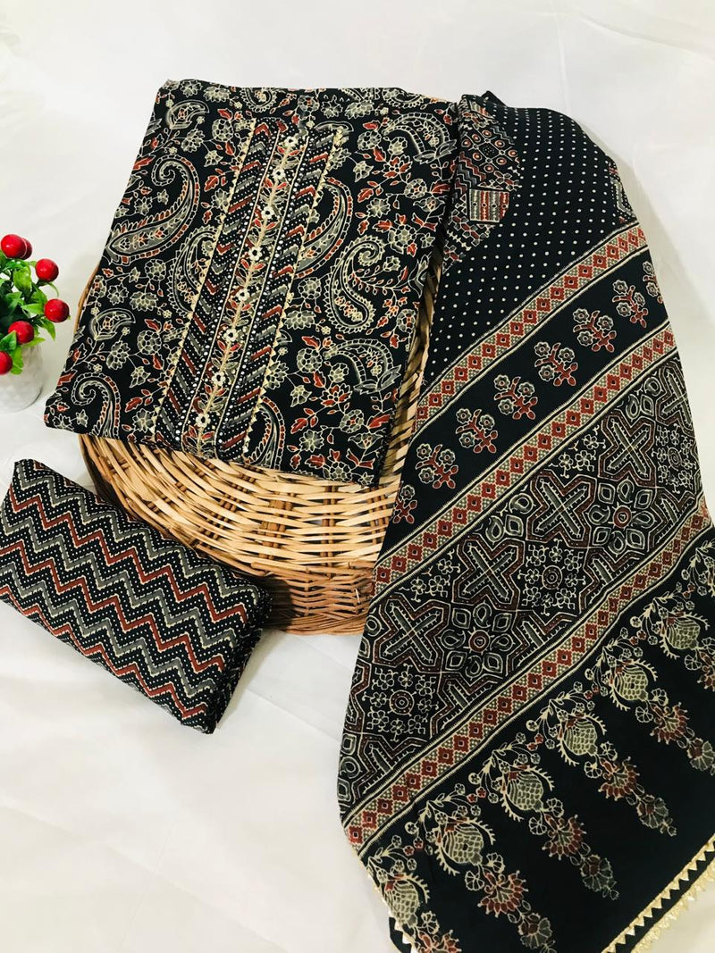 SANGANERI PRINT COTTON SUIT MATERIAL WITH COTTON DUPATTA WITH GOTA HAND WORK (GOTAYS77)