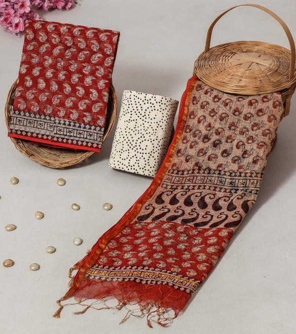 TRADITIONAL BLOCK PRINT PREMIUM KOTA DORIA SUIT SET (FKDYS017)