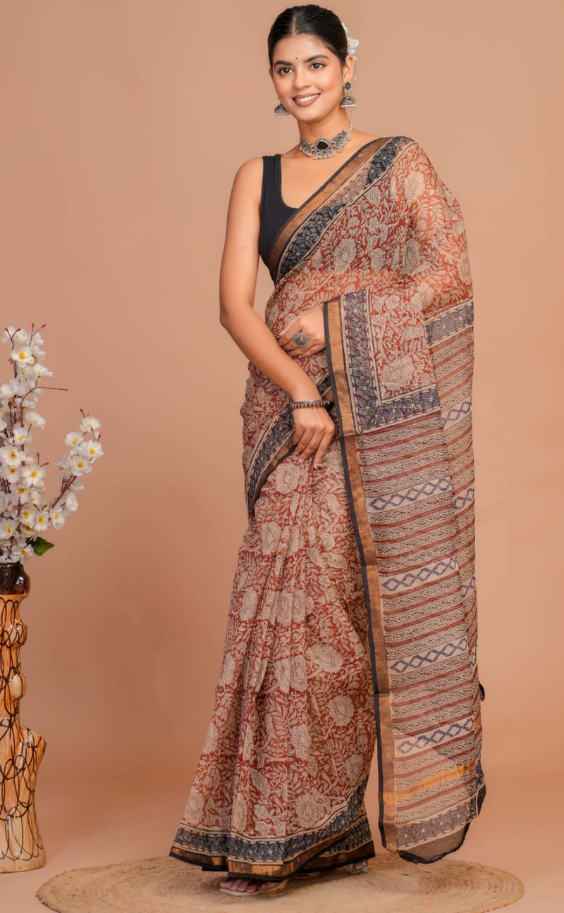 DESIGNER HAND BLOCK PRINTED KOTA DORIYA SILK SAREE(KDSYS02)