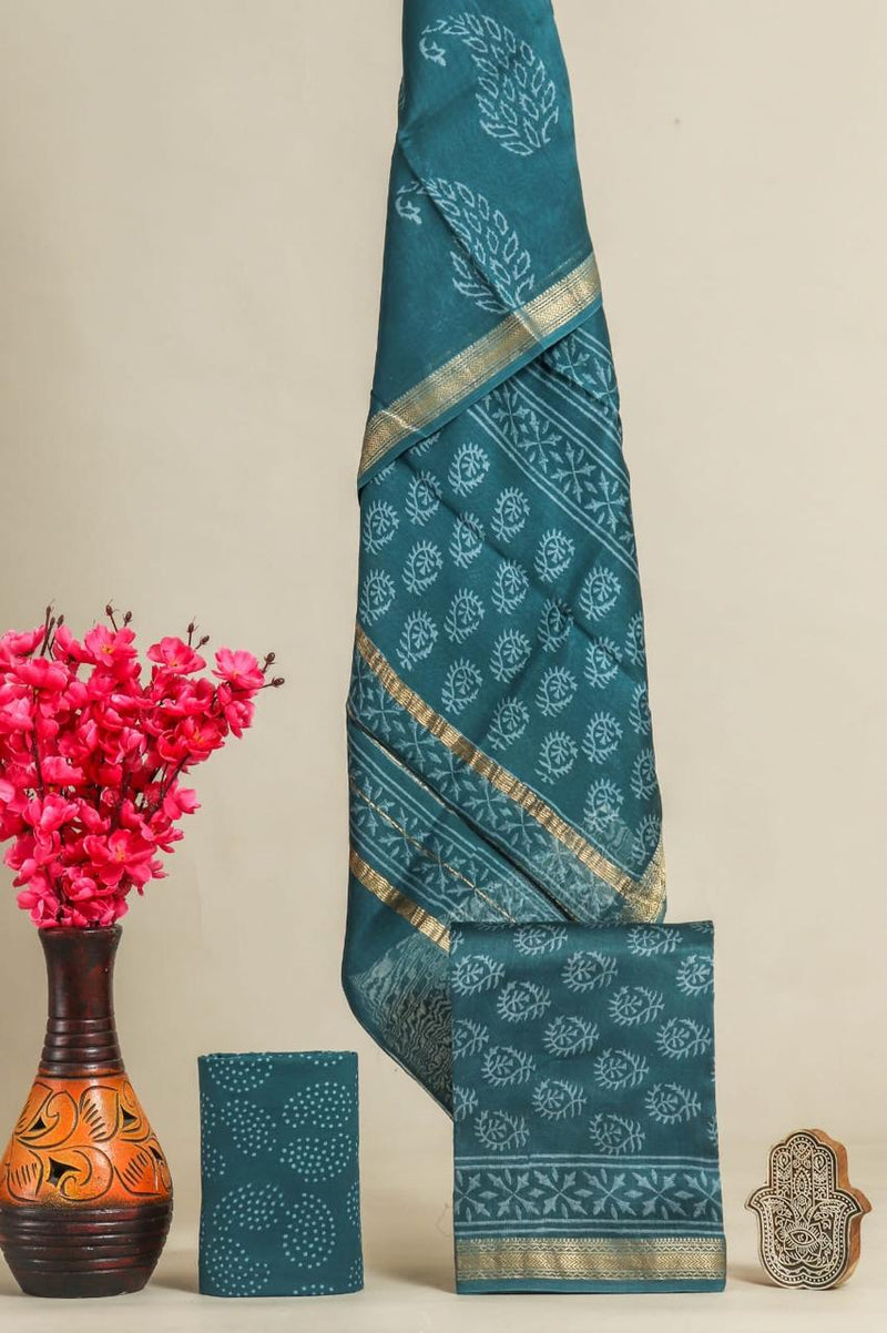 EXCLUSIVE  HAND BLOCK PRINT MAHESHWARI SILK SUIT WITH MAHESHWARI SILK DUPATTA (MSLYS66)