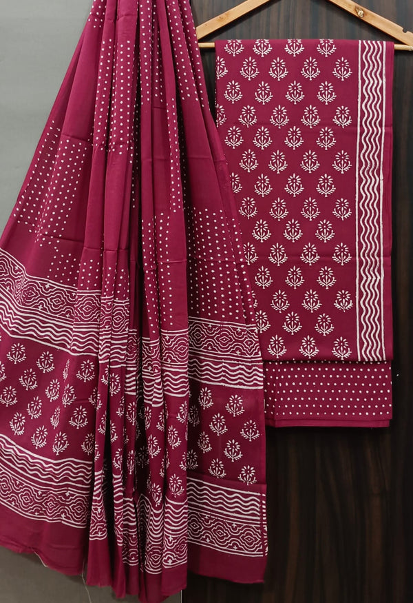 DESIGNER HAND BLOCK PRINT COTTON SUIT SET WITH MULMUL DUPATTA (MALYS306)