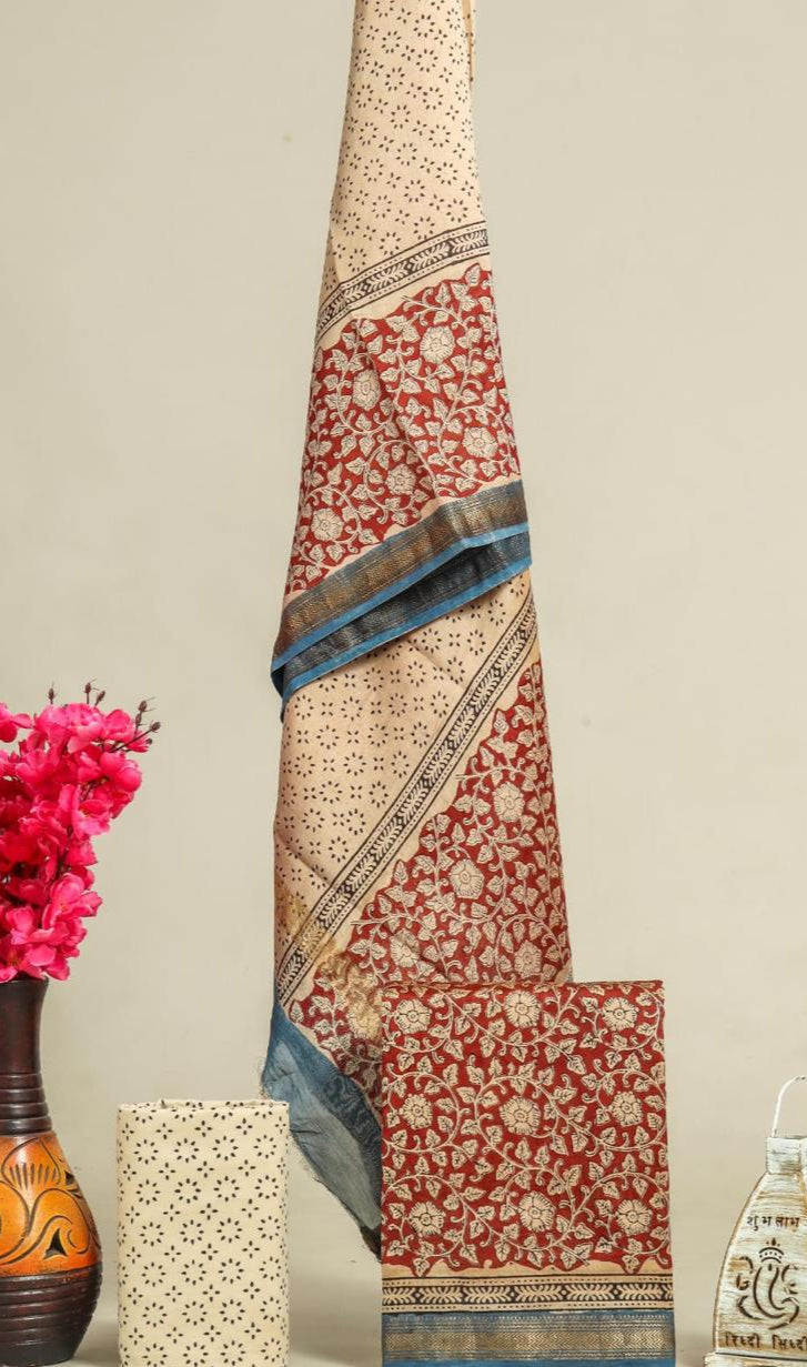 EXCLUSIVE HAND BLOCK PRINT MAHESHWARI SILK SUIT WITH MAHESHWARI SILK DUPPTA(MSLYS74)