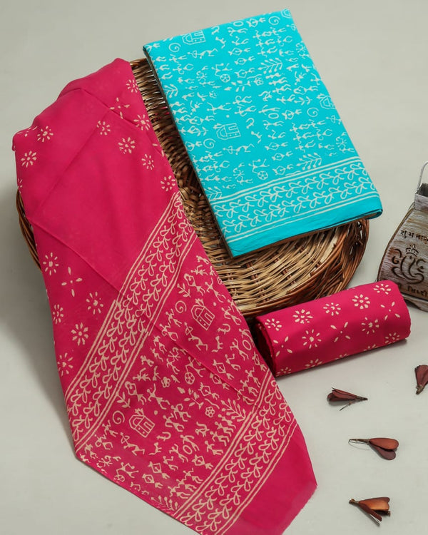 EXCLUSIVE HAND BLOCK PRINT PURE COTTON SUIT WITH COTTON MULMUL DUPATTA (MALYS207)