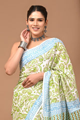 HAND BLOCK PRINT COTTON MULMUL SAREE WITH BLOUSE (CMSYS02