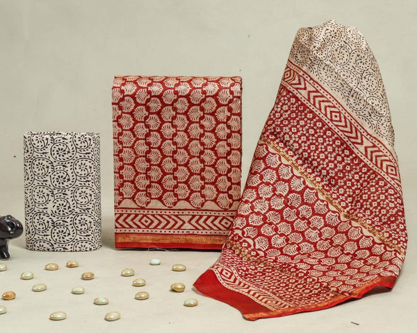 Designer Hand Block  Bagru Print Chanderi Silk Suit set with Premium Chanderi Dupatta (CHDYS22)