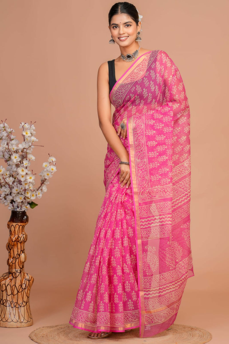 DESIGNER HAND BLOCK PRINTED KOTA DORIYA SILK SAREE(KDSYS33)