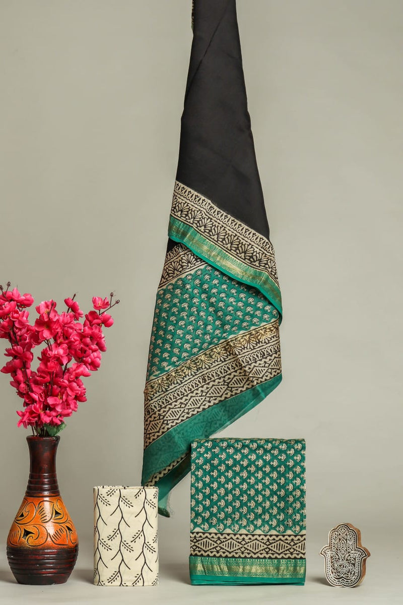 TRADITIONAL HAND BLOCK PRINT MAHESHWARI SILK SUIT WITH MAHESHWARI SILK DUPATTA (MSLYS107)