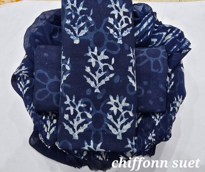 ELEGANT HAND BLOCK PRINT PURE COTTON SUIT WITH CHIFFION DUPTTA (PCHFYS107)