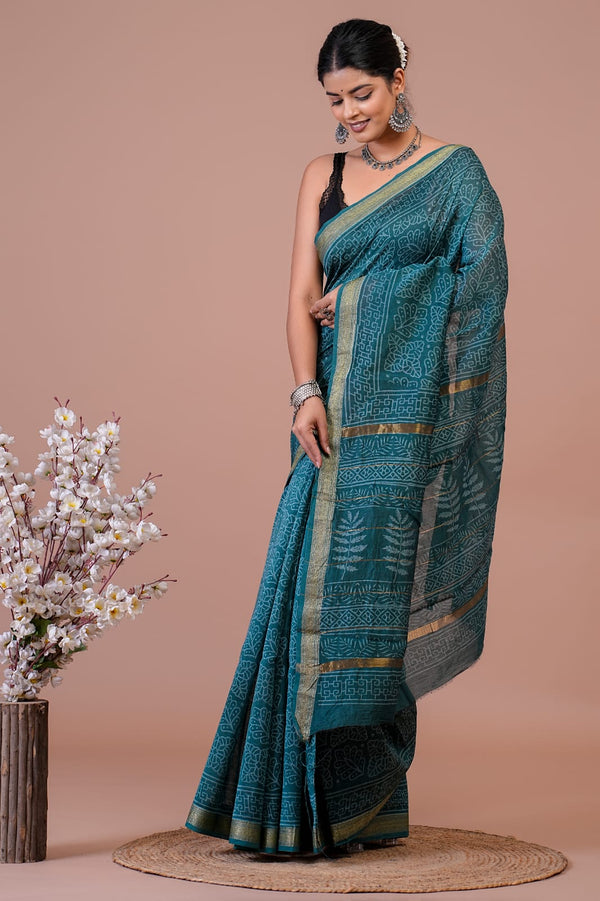 EXCLUSIVE HAND BLOCK PREMIUM  MAHESWARI  SILK SAREE (MSYS38)