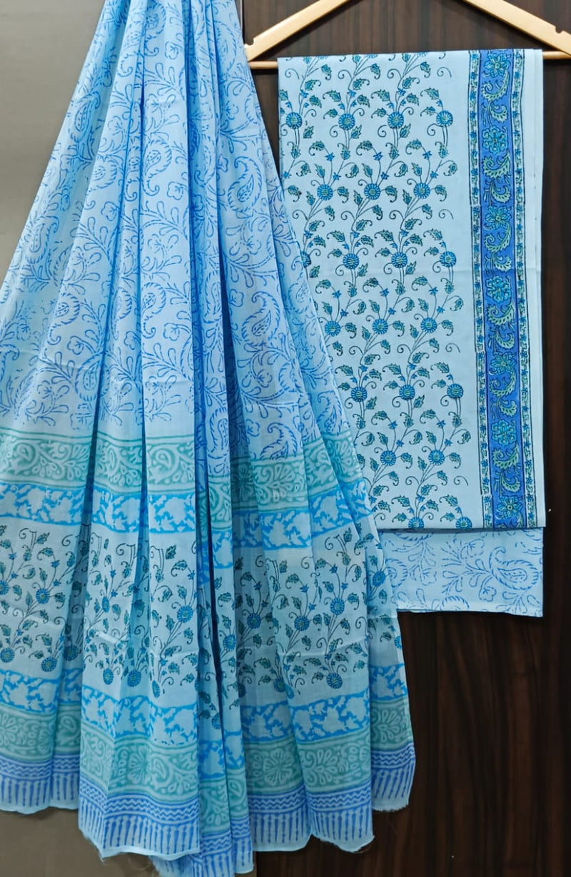 DESIGNER HAND BLOCK PRINT PURE COTTON SUIT WITH COTTON MULMUL DUPATTA (MALYS27)