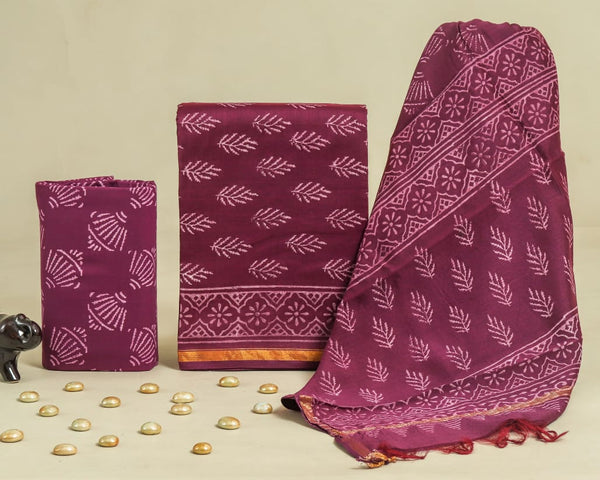 Designer Hand Block Chanderi Silk Suit set with  Chanderi Dupatta (CHDYS130)