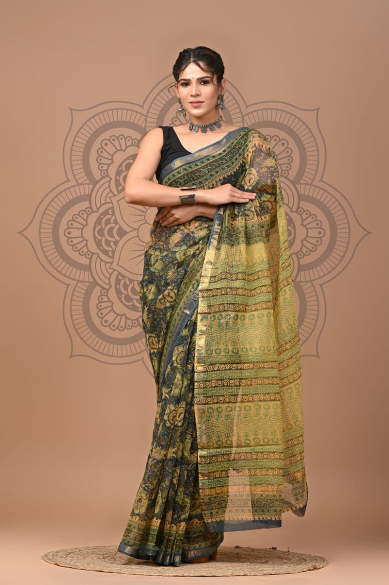 DESIGNER HAND BLOCK PRINTED KOTA DORIYA SILK SAREE(KDSYS31)