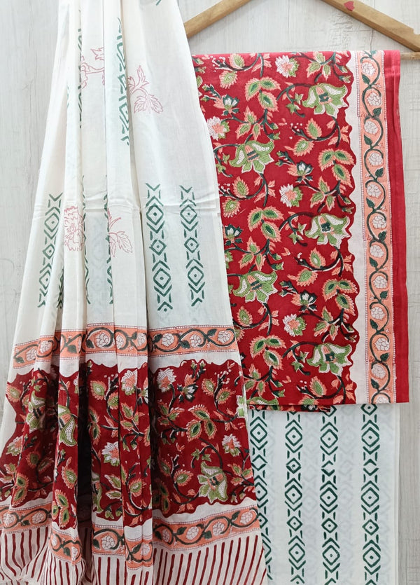 DESIGNER HAND BLOCK PRINT PURE COTTON SUIT WITH COTTON MULMUL DUPATTA (MALYS303)