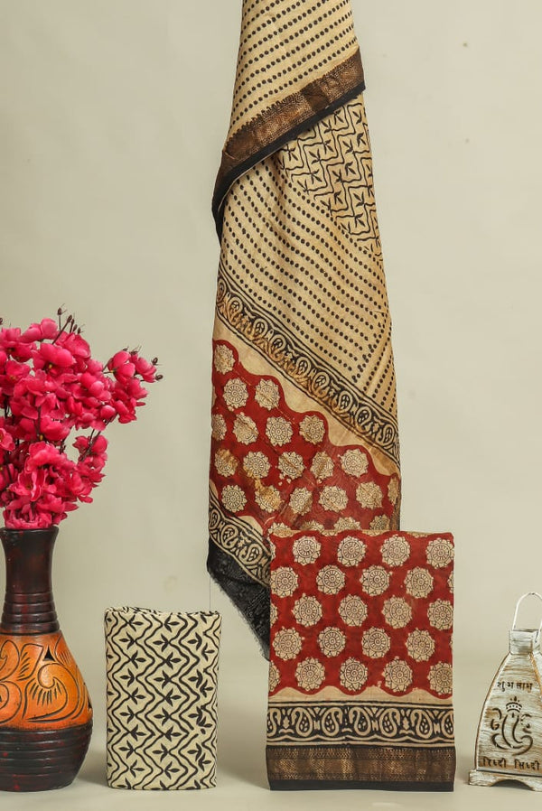 EXCLUSIVE  HAND BLOCK PRINT MAHESHWARI SILK SUIT WITH MAHESHWARI SILK (MSLYS92)