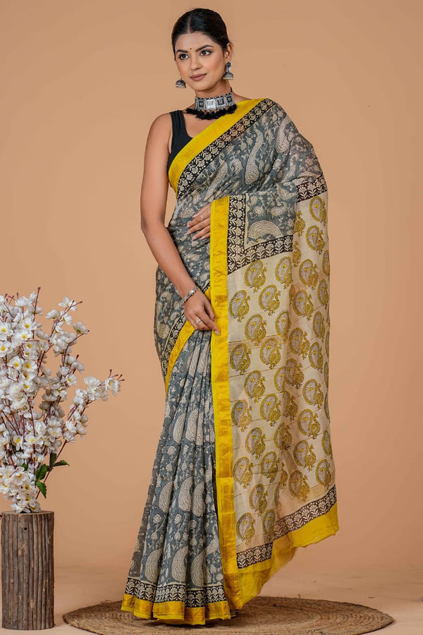 DESIGNER HAND BLOCK PRINTED MAHESWARI SILK SAREE ( MSYS27)