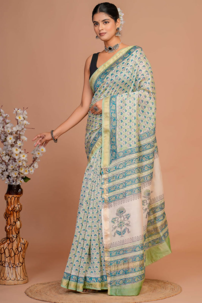 DESIGNER HAND BLOCK PRINTED  MAHESWARI  SILK SAREE  (MSYS04)