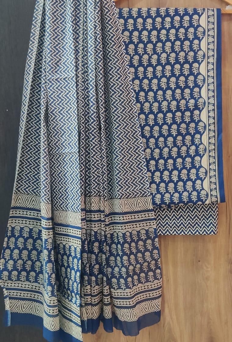 DESIGNER HAND BLOCK PRINT PURE COTTON SUIT WITH COTTON MULMUL DUPATTA (MALYS88)