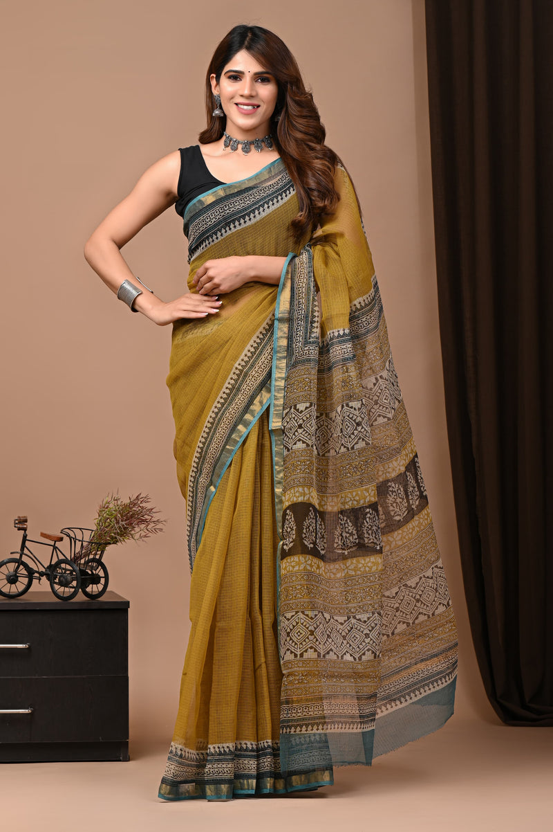 DESIGNER HAND BLOCK PRINTED KOTA DORIYA SILK SAREE(KDSYS24)