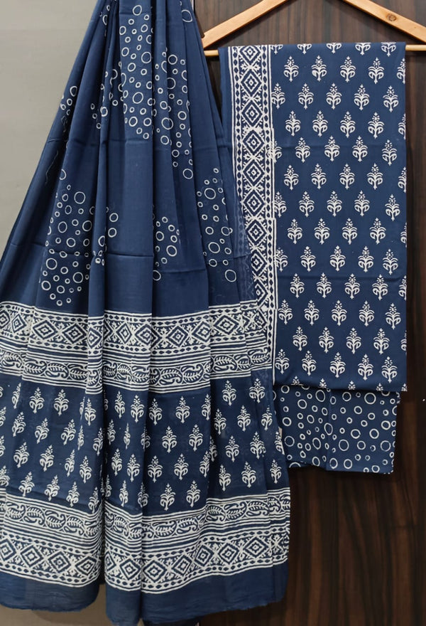 ELEGANT AND BLOCK PRINT PURE COTTON SUIT WITH COTTON MULMUL DUPATTA(MALYS192)