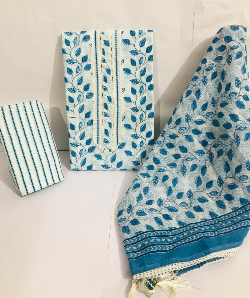 Sanganeri print cotton suit material with cotton dupatta Gotta Tye neck work  (GOTAYS11)