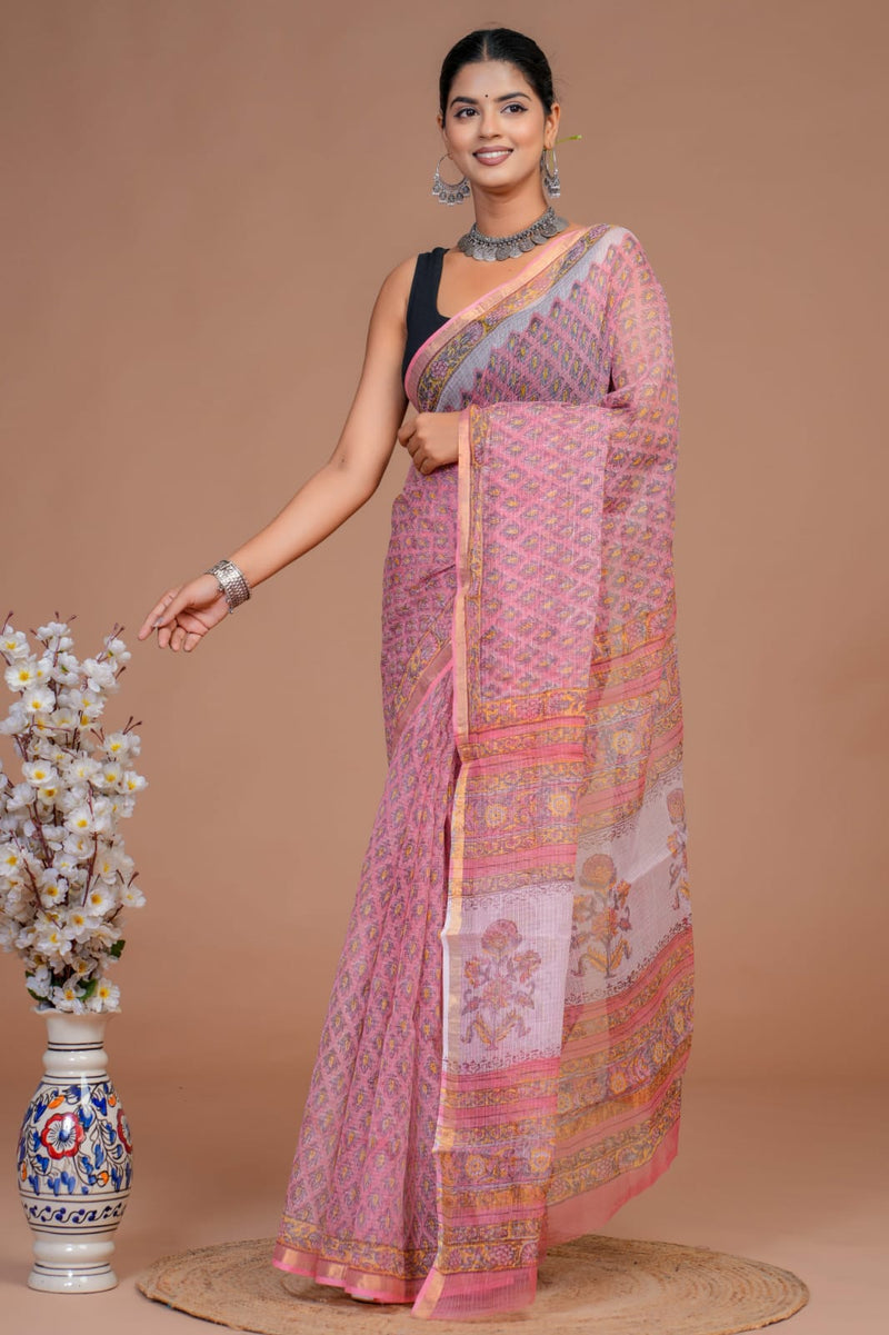 DESIGNER HAND BLOCK PRINTED KOTA DORIYA SILK SAREE(KDSYS27)