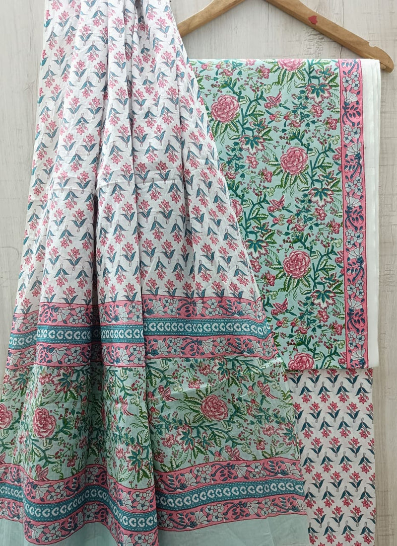 DESIGNER HAND BLOCK PRINT PURE COTTON SUIT WITH MULMUL DUPATTA (MALYS107)