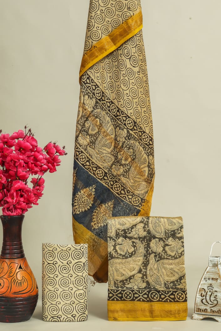 TRADITIONAL HAND BLOCK AJRAK PRINT MAHESHWARI SILK SUIT WITH MAHESHWARI SILK DUPATTA (MSLYS171)