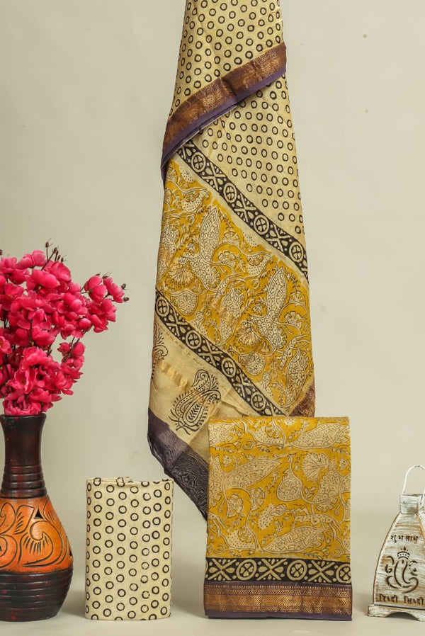 HAND BLOCK PRINT MAHESHWARI SILK SUIT WITH MAHESHWARI SILK DUPATTA (MSLYS125)