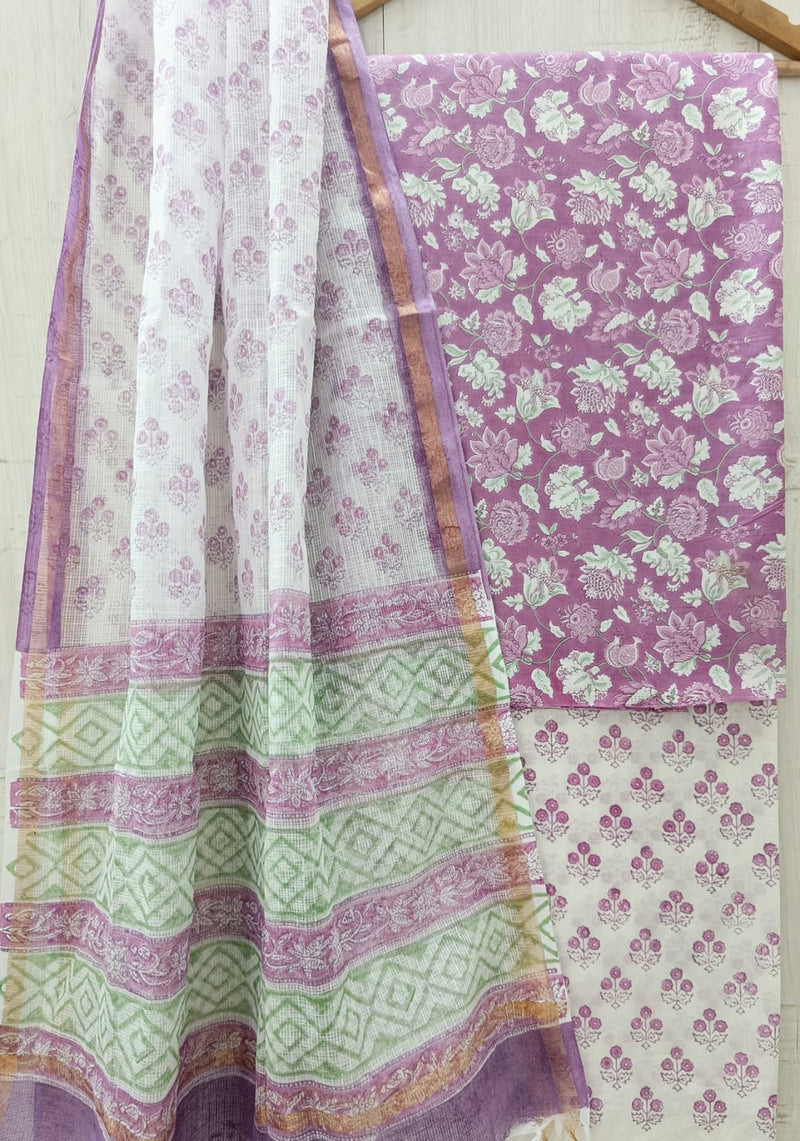 DESIGNER HAND BLOCK PRINT PURE COTTON SUIT MATERIAL WITH KOTA DORIA DUPATTA (3CKDYS26)