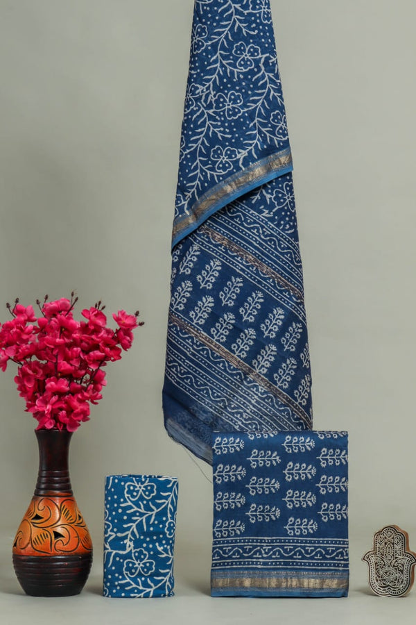 TRADITIONAL HAND BLOCK  PRINT MAHESHWARI SILK SUIT WITH MAHESHWARI SILK DUPATTA (MSLYS168)