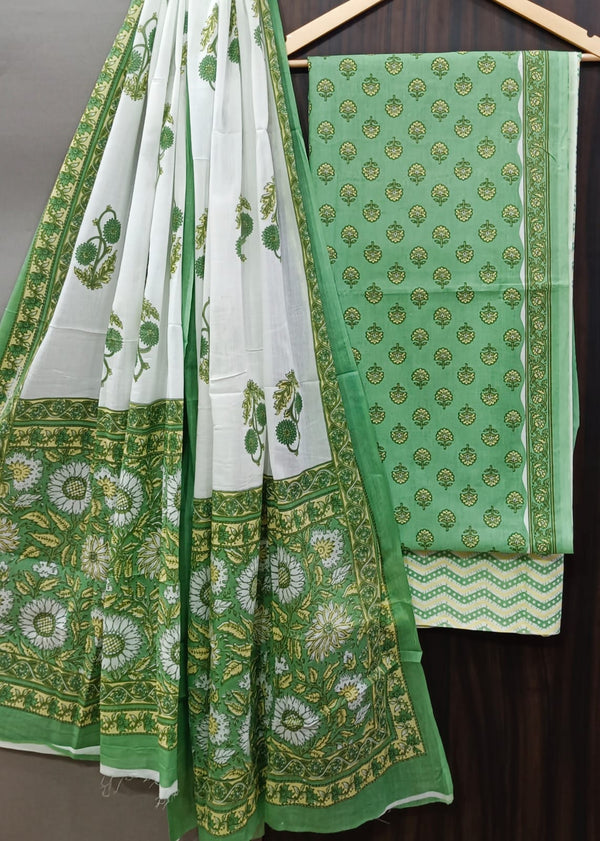 DESIGNER HAND BLOCK PRINT PURE COTTON SUIT WITH COTTON MULMUL DUPATTA(MALYS260)